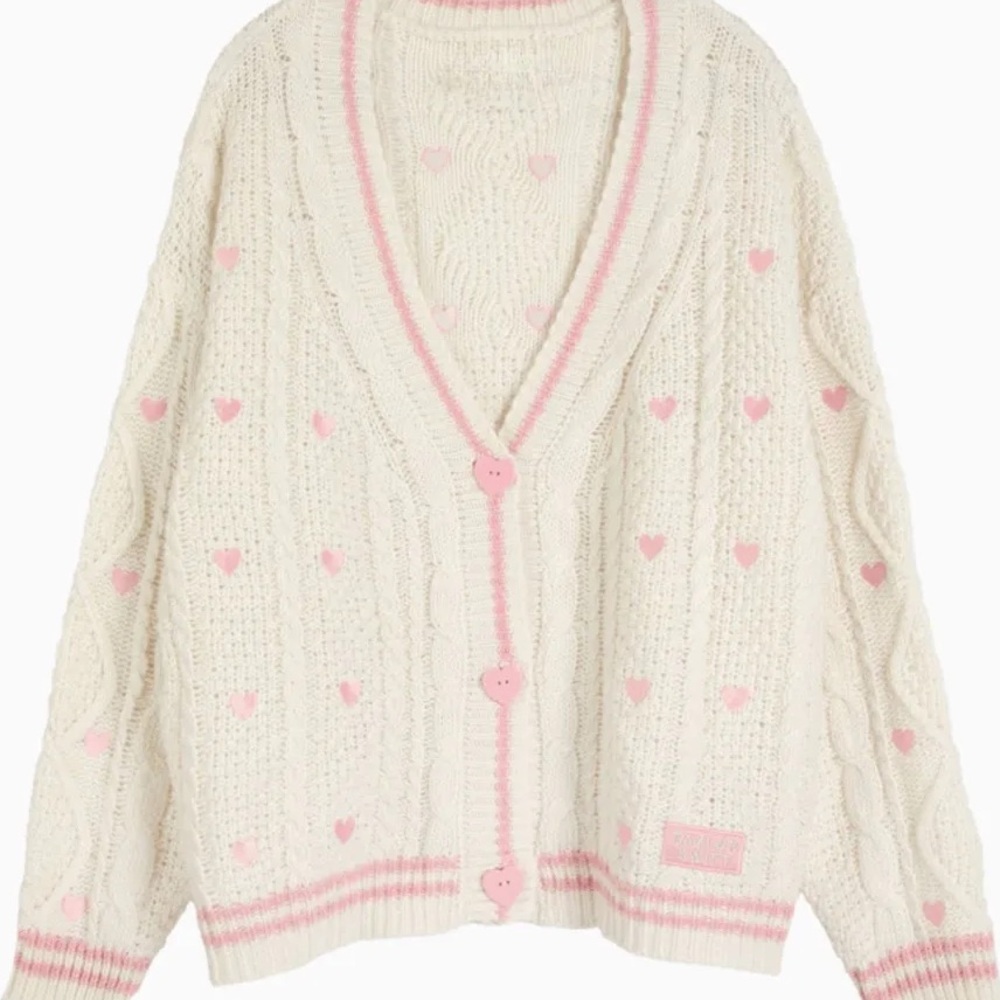Taylor Swift Lover Cream and Pink Heart Cardigan - M/L